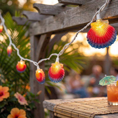 Seashell Indoor Outdoor Patio Light Set - Multicolor - 7.5' White Wire - 10ct