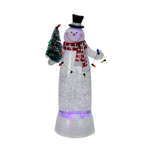 11" LED Lighted Shimmering White Snowman Christmas Table Top Glittering Snow Dome