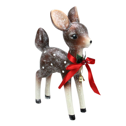 9.75" Brown and White Spotted Glitter Reindeer Table Top Christmas Decoration