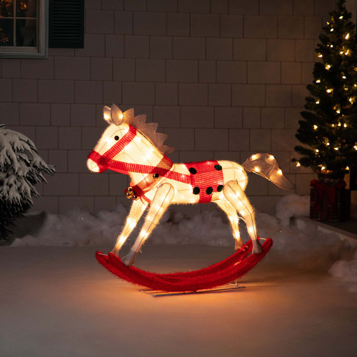 Lighted Animated Rocking Horse Outdoor Christmas Decoration - 40" - White and Red