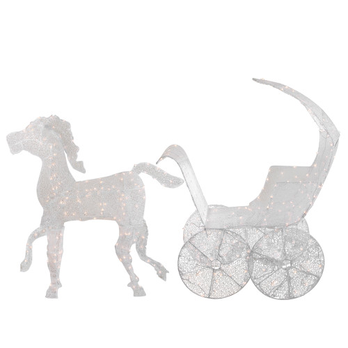 57" Pre-Lit White 3D Horse and Carriage Christmas Yard Decor