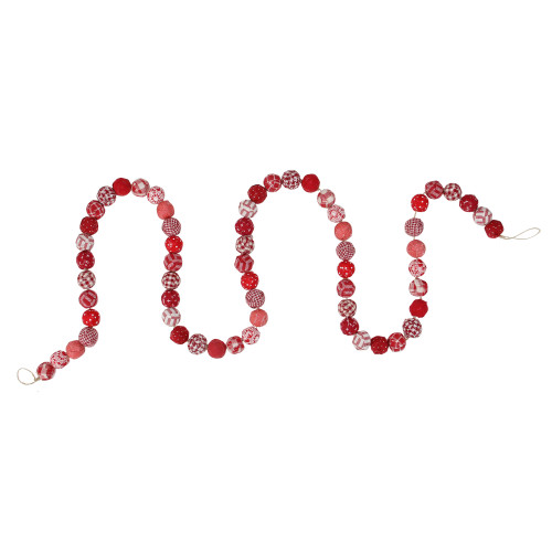 5.25' Red and White Multi Pattern Beaded Artificial Christmas Garland - Unlit