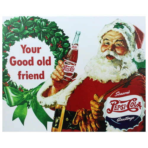 15.75" x 19.75" Red and Green LED Back Lit Santa Claus Pepsi Christmas Wall Art