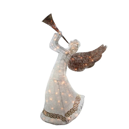 60" Lighted 3-D Animated Trumpeting Angel Outdoor Christmas Decoration