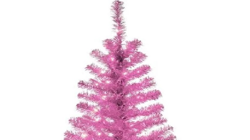3.5' Pre-Lit Potted Flocked Pink Tinsel Artificial Christmas Tree - Clear Lights