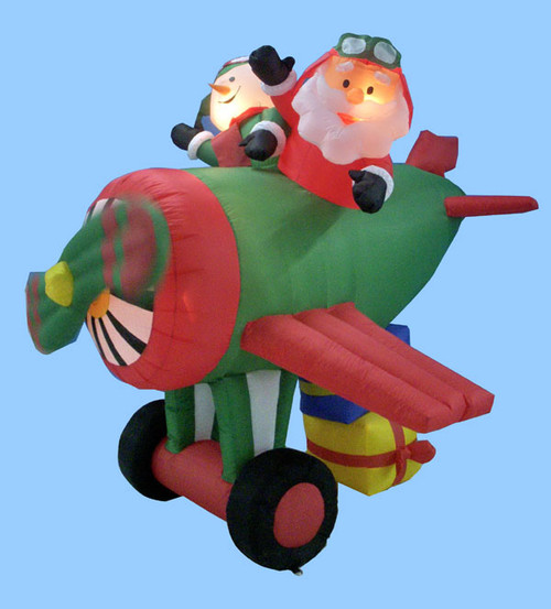 6' Inflatable Animated Santa Claus Airplane Lighted Christmas Yard Art