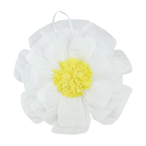 13" White and Yellow Hanging Paper Daisy Spring Wall Flower