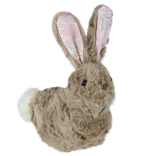 6" Tawny Brown and Pink Plush Floral Easter Rabbit Figurine