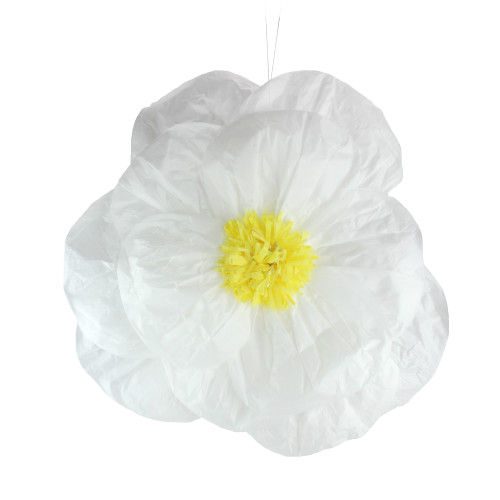 17" White and Yellow Hanging Paper Peony Spring Wall Flower