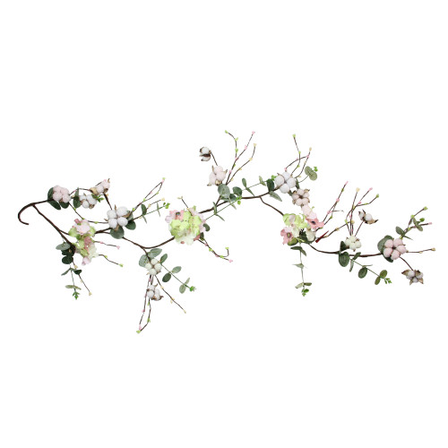 Cotton and Hydrangea Garland, Pink and Green 5-foot