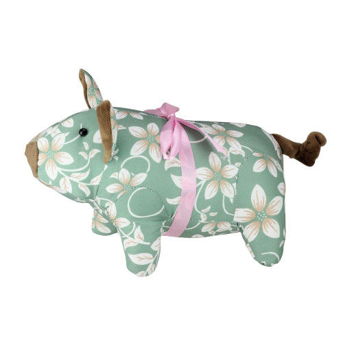 10" Green and Brown Floral Piglet Spring Easter Figure