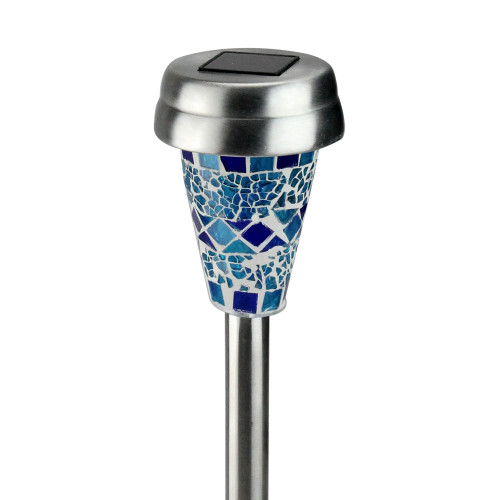 9.75" Blue and Turquoise Mosaic Solar Light with White LED Light and Lawn Stake