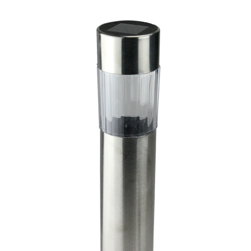 8.5" Silver Cylinder Solar Light with White LED Light and Lawn Stake
