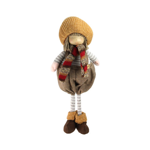 15.25" Brown and Gray Standing Christmas Boy Gnome Figurine