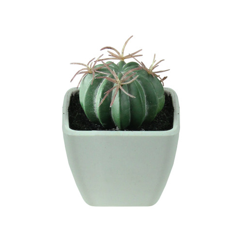 3.5" Mini Faux Green Cactus with Spikes in White Vase Table Top Decoration