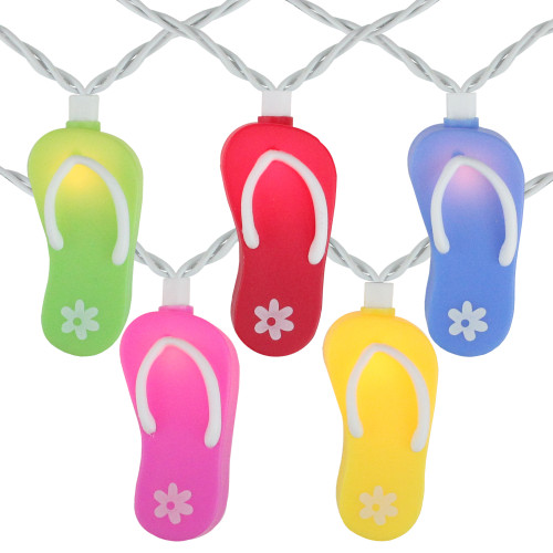 10-Count Multi-Color Flip Flop Garden Patio Light Set, 7.5ft White Wire