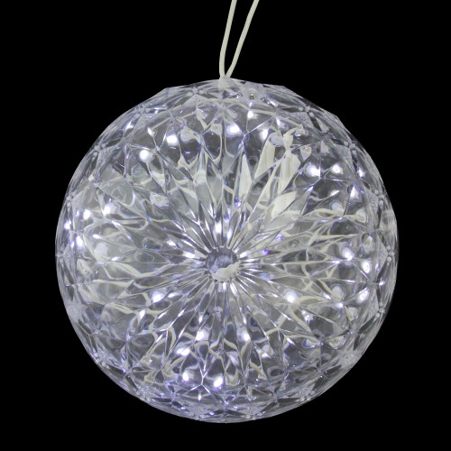 6" White LED Lighted Hanging Christmas Crystal Sphere Ball Outdoor Decoration