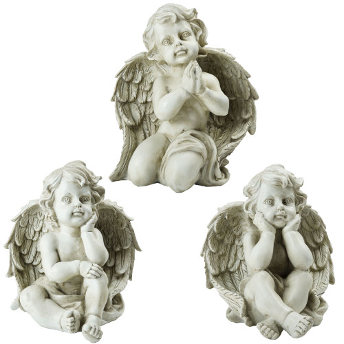 Set of 3 Sitting Cherub Angel Decorative Outdoor Garden Statues 11"
