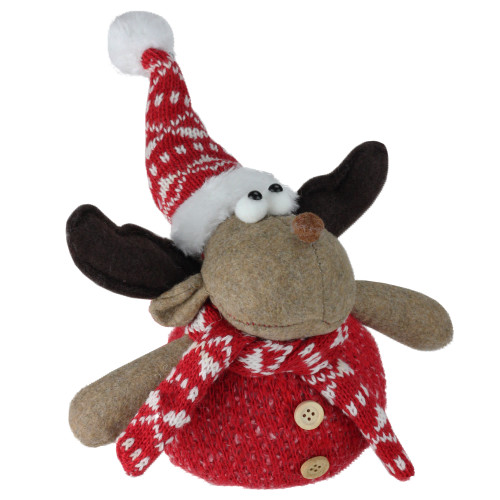 8" Jasper the Reindeer Red and Brown Table Top Christmas Decoration