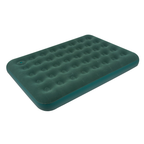 Double Sized Green Inflatable Flocked Air Bed with Built-in Foot Pump