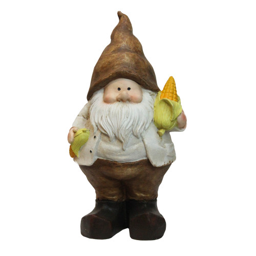 12.25" Brown and White Gnome Holding a Half Peeled Stalk of Corn Christmas Decor