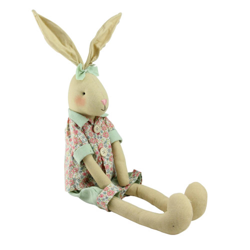 20" Sitting Linen Pink and Green Floral Easter Bunny Rabbit Spring Figure