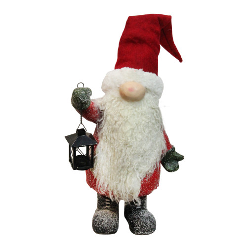 20" Red and White Santa Gnome with Lantern Christmas Decor
