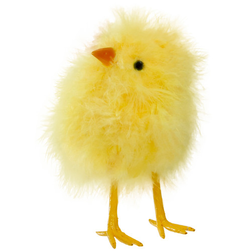 Furry Chick Facing Right Easter Figurine - 5" - Yellow and Orange