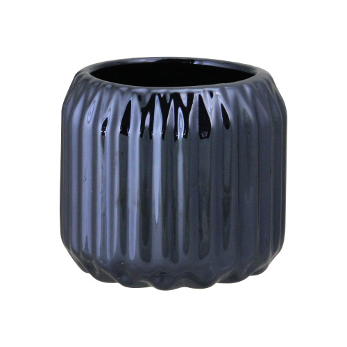 2.75" Ridged Metallic Navy Blue Ceramic Tea Light Candle Holder