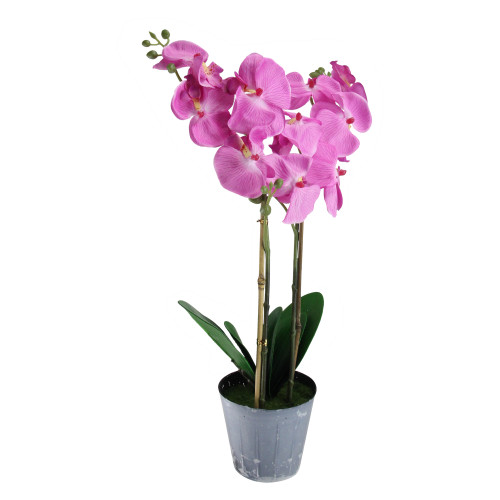 20" Pink and Gray Potted Artificial Phalaenopsis Orchid Flower Plant