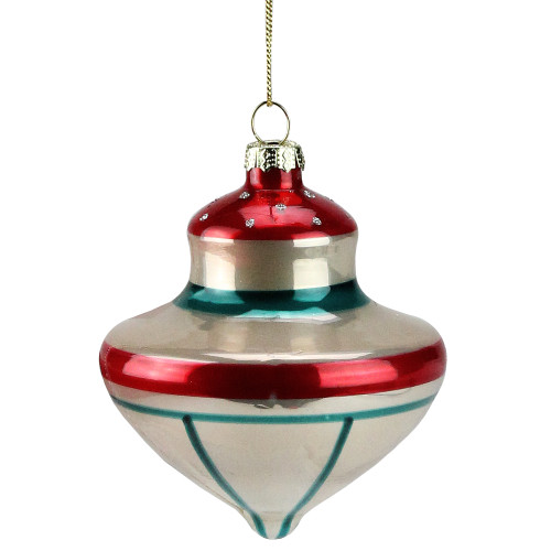 Retro Silver and Red Striped Christmas Onion Ornament 3.5"