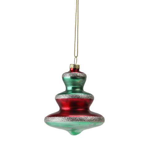 3.5" Green and Red Retro Striped Finial Christmas Ornament