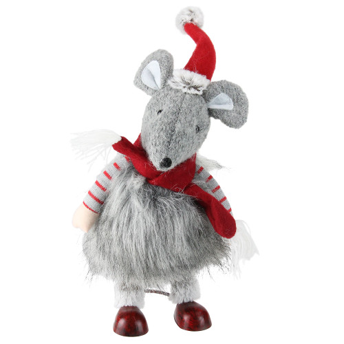 12" Gray and Red Bouncy Bobble Action Mouse Christmas Figurine