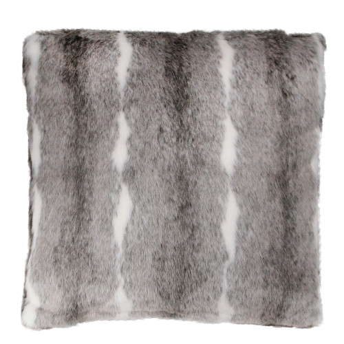 18" Rustic Gray and White Faux Fur Throw Pillow