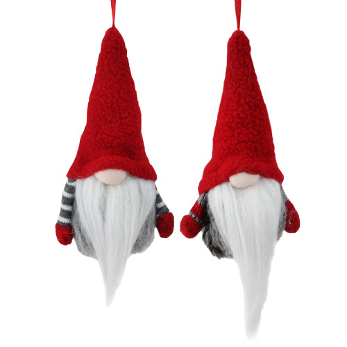 2-Piece Tiny Gray Faux Fur Christmas Santa Gnome with Red Hat Ornaments 6"