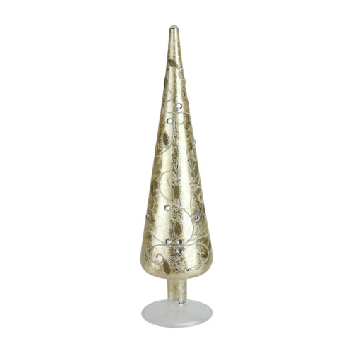 15" Gold Glitter and Gemstone Christmas Cone Tree Tabletop Decor