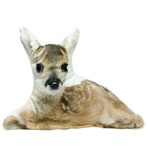17" Brown and White Resting Young Deer Ultra Soft Throw Pillow