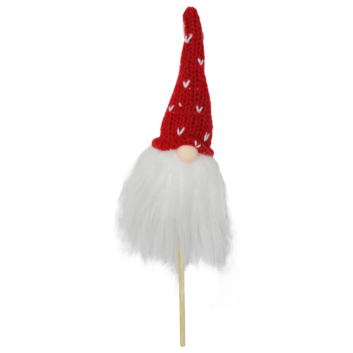 10" Christmas Santa Gnome Head with Red Hat on a Stick