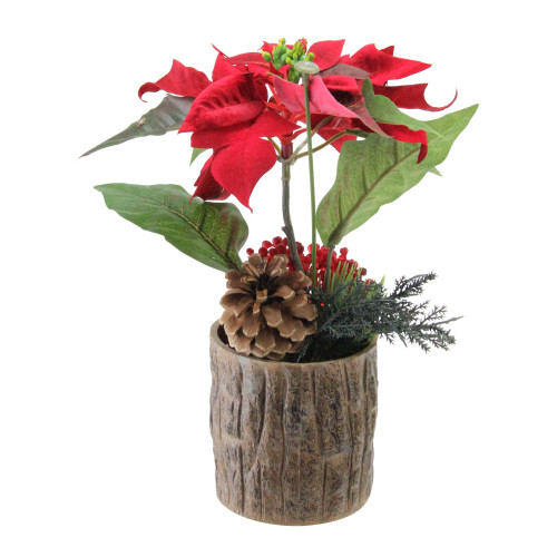 10" Artificial Poinsettia with Pine Cone and Berries Decorative Potted Plant