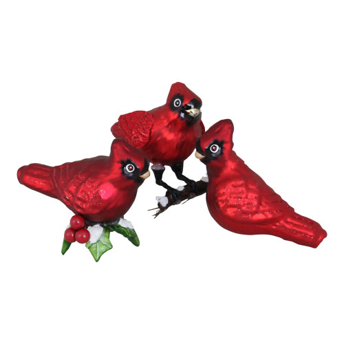 3ct Red and Black Cardinal Birds Christmas Figurine Ornaments 9"