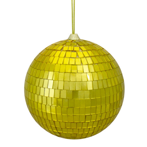 Mirrored Disco Ball Christmas Ornament - 6" (150mm) - Golden Yellow