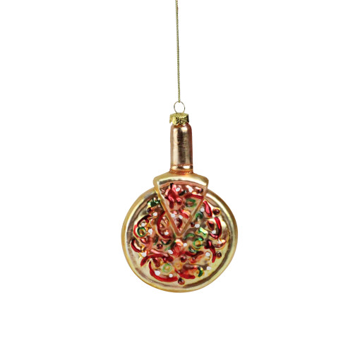 5" Gold and Red Pepperoni Pizza Christmas Ornament