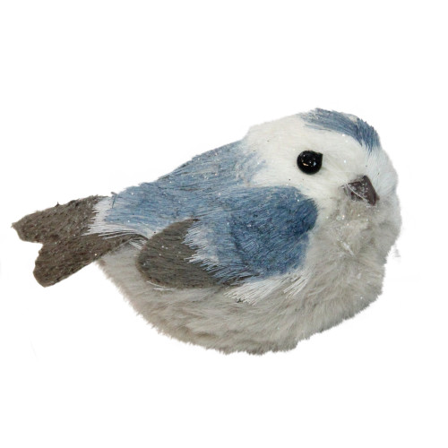 4.5" White and Blue Resting Bird Christmas Tabletop Decor