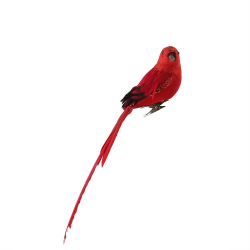 10" Red Long Tailed Clip-On Bird with Glitter Accent Christmas Ornament