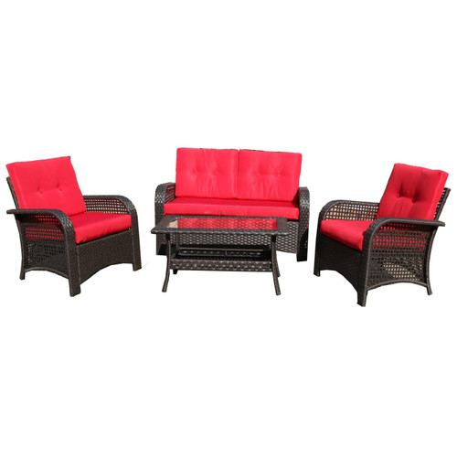 4pc Brown and Red Outdoor Patio Furniture Set 54"