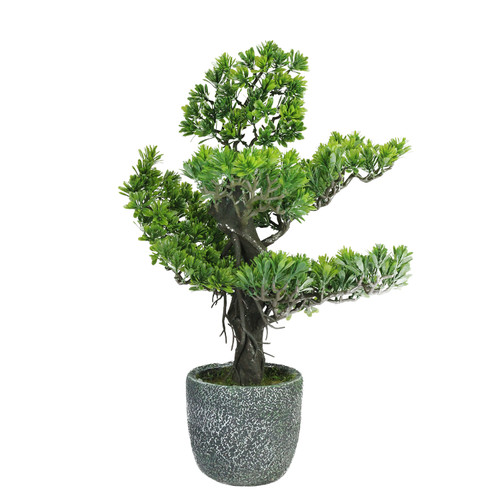 21" Artificial Japanese Bonsai Tree in Round Stone Pot