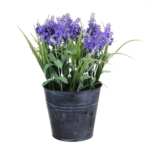 12" Purple and Black Potted Artificial Lavender Flower Arrangement