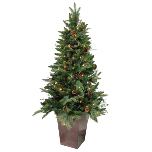 Pre-Lit Potted Mixed Winter Pine Medium Artificial Christmas Tree - 5' - Clear Lights