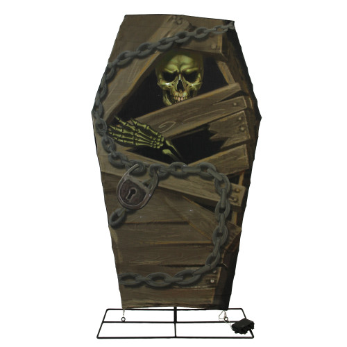 48" Black and Brown LED Lighted Skeleton in Coffin Halloween Outdoor Decoration