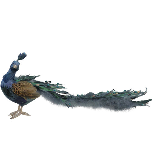 17.5" Regal Peacock Blue and Green Bird with Closed Tail Feathers Christmas Decoration